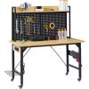 image:imageFLEXIMOUNTS Adjustable Workbench with pegboard 48 Heavy Duty Wooden Work Bench with Wheels 2000 LBS Load Capacity Rolling Workbench with ACUSB Outlet Hooks Shelf for Garage Workshop Home