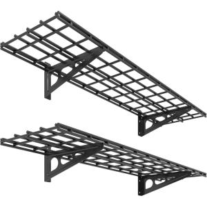 FLEXIMOUNTS 12-inch-by-72-inch Wall Shelf Garage Storage Rack Wall Mounted Floating Shelves,1x6ft,Black, 2-Pack, Classic Series(Black)