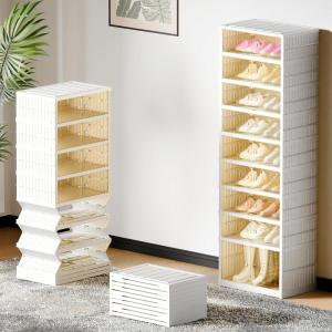 FLEXIMOUNTS Shoe Rack Organizer Storage Box 9 Tiers-18 Pairs, Portable Folding Shoe Rack for Closet Entryway, Collapsible Shoe Cabinet with Magnetic Clear Door for Front Door Entrance(9 Tiers 18 Pairs(more boots))