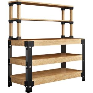FLEXIMOUNTS Universal Steel Work Bench Leg Kit, Garage Storage Shelving Frame Workbenches Customizable in Sizes and Colors, Maximum 96″ Length, 48″ Width, Adjustable Height, Black,Lumber Not Included(Steel Workbench+Shelf)
