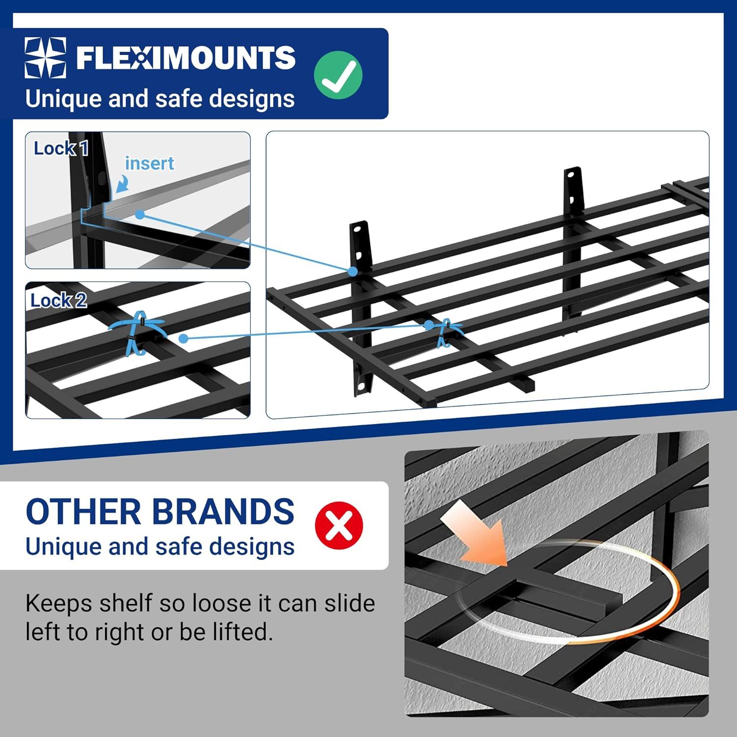 image:imageFLEXIMOUNTS 2x6ft Heavy Duty Garage Storage Wall Shelving 1600lbs Load Capacity 2 Pack Wall Mounted Storage Rack 24x75 inch Rack Floating Shelves for Garage Organization Snap Assembly Pro Series2pack 2x6ft1600lbs
