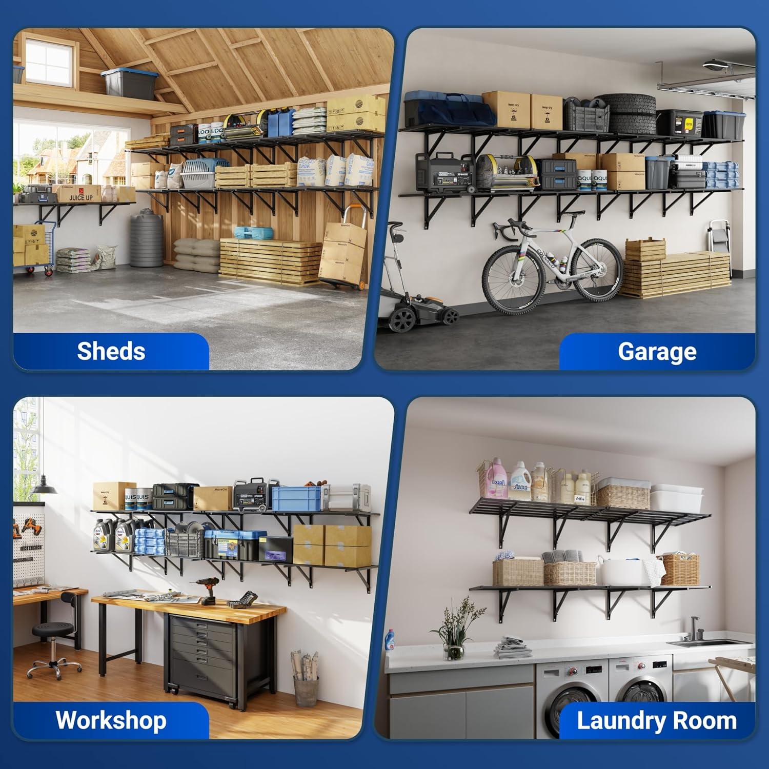 image:imageFLEXIMOUNTS 2x6ft Heavy Duty Garage Storage Wall Shelving 1600lbs Load Capacity 2 Pack Wall Mounted Storage Rack 24x75 inch Rack Floating Shelves for Garage Organization Snap Assembly Pro Series2pack 2x6ft1600lbs