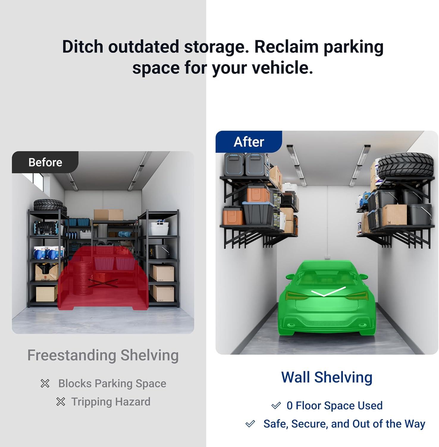 image:imageFLEXIMOUNTS 2x6ft Heavy Duty Garage Storage Wall Shelving 1600lbs Load Capacity 2 Pack Wall Mounted Storage Rack 24x75 inch Rack Floating Shelves for Garage Organization Snap Assembly Pro Series2pack 2x6ft1600lbs