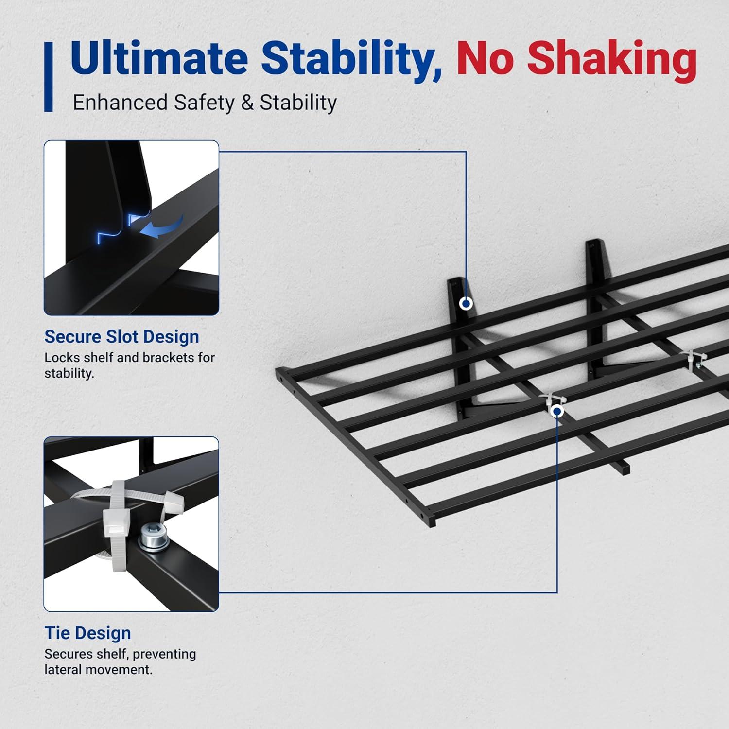 image:imageFLEXIMOUNTS 2x6ft Heavy Duty Garage Storage Wall Shelving 1600lbs Load Capacity 2 Pack Wall Mounted Storage Rack 24x75 inch Rack Floating Shelves for Garage Organization Snap Assembly Pro Series2 pack2x4ft8 hooks