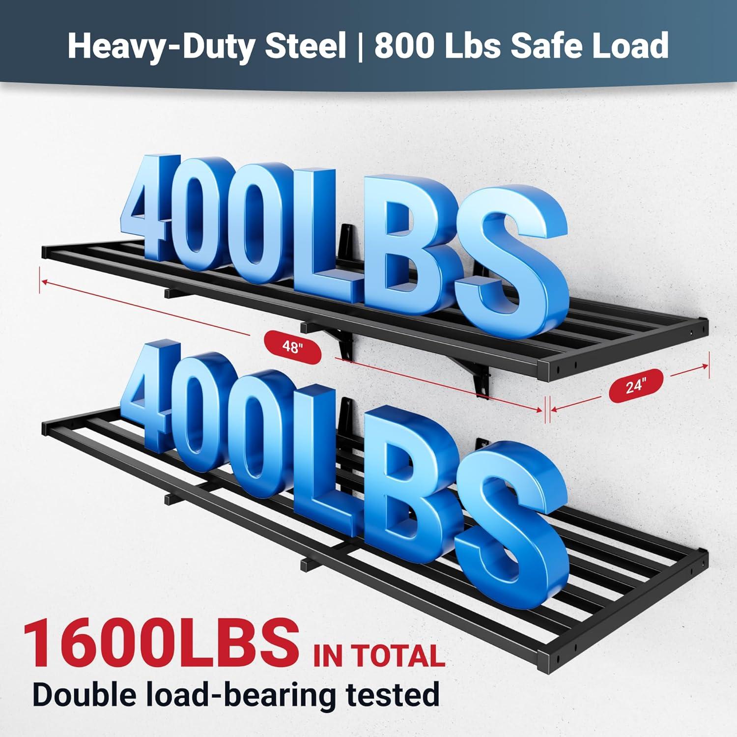 image:imageFLEXIMOUNTS 2x6ft Heavy Duty Garage Storage Wall Shelving 1600lbs Load Capacity 2 Pack Wall Mounted Storage Rack 24x75 inch Rack Floating Shelves for Garage Organization Snap Assembly Pro Series2 pack2x4ft8 hooks