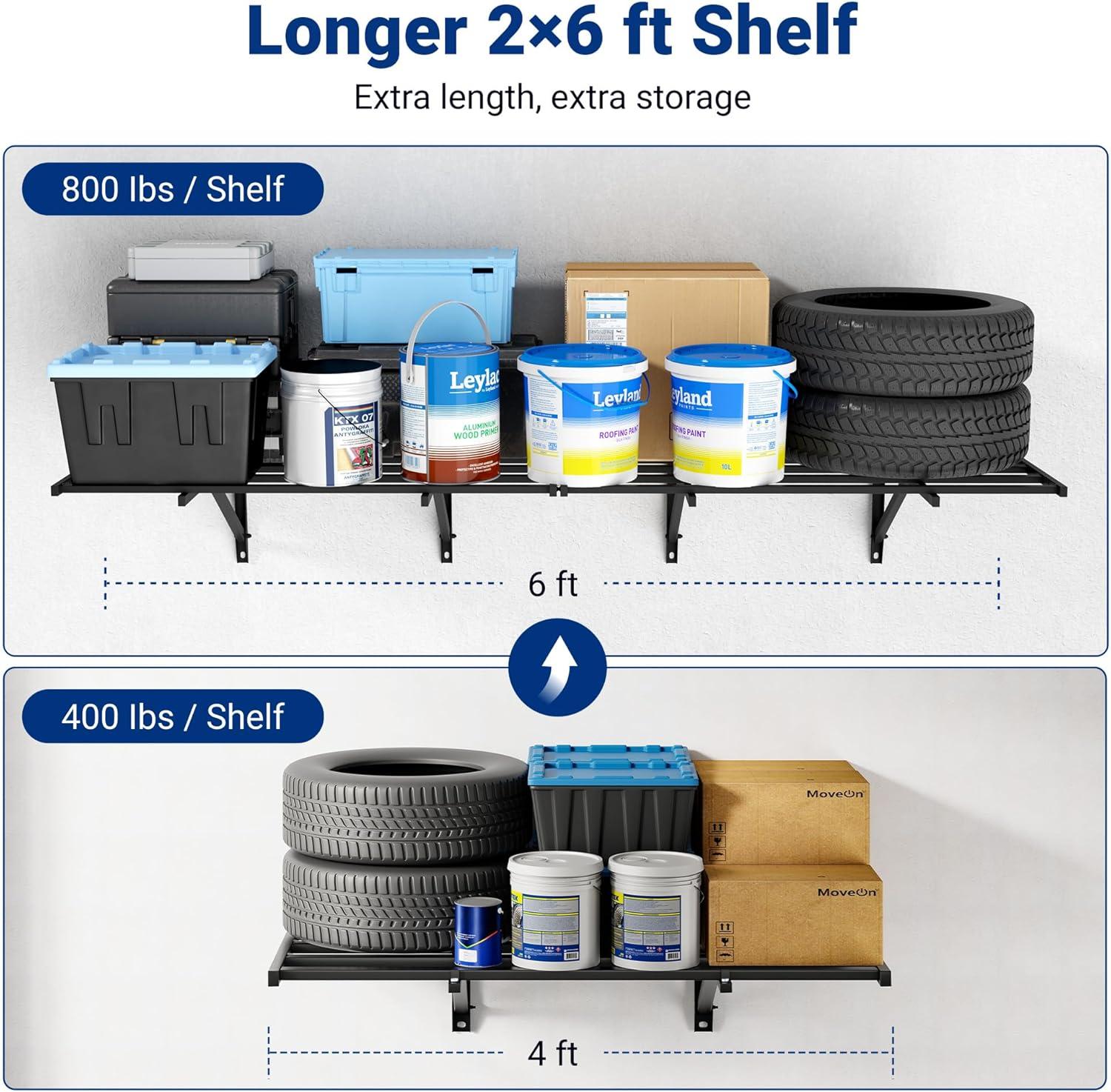 image:imageFLEXIMOUNTS 2x6ft Heavy Duty Garage Storage Wall Shelving 1600lbs Load Capacity 2 Pack Wall Mounted Storage Rack 24x75 inch Rack Floating Shelves for Garage Organization Snap Assembly Pro Series2pack 2x6ft1600lbs