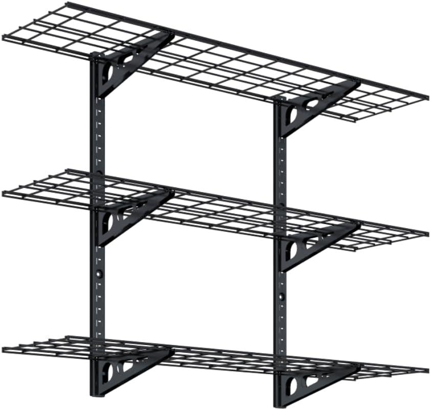 image:imageFLEXIMOUNTS 3 Tier 1x3ft Garage Storage Wall Shelving 12x36inch per Shelf Height Adjustable Floating Shelves 450lbs Total Weight Capacity Black Classic SeriesBlack