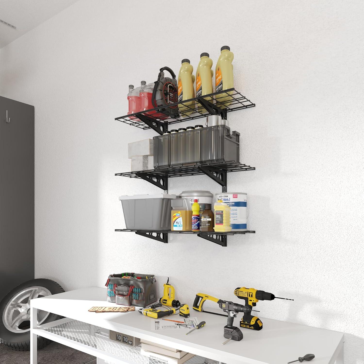 image:imageFLEXIMOUNTS 3 Tier 1x3ft Garage Storage Wall Shelving 12x36inch per Shelf Height Adjustable Floating Shelves 450lbs Total Weight Capacity Black Classic SeriesBlack
