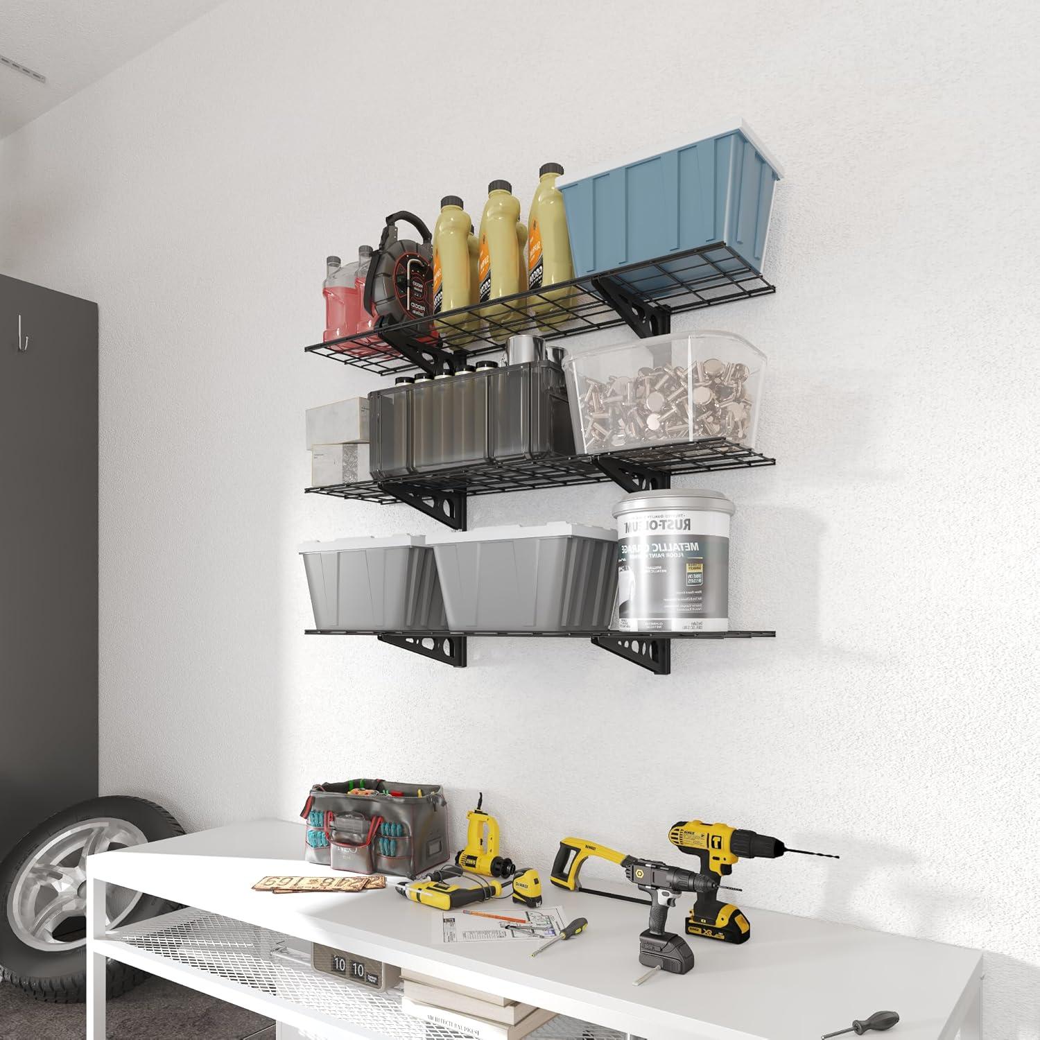 image:imageFLEXIMOUNTS 3 Tier 1x3ft Garage Storage Wall Shelving 12x36inch per Shelf Height Adjustable Floating Shelves 450lbs Total Weight Capacity Black Classic SeriesBlack