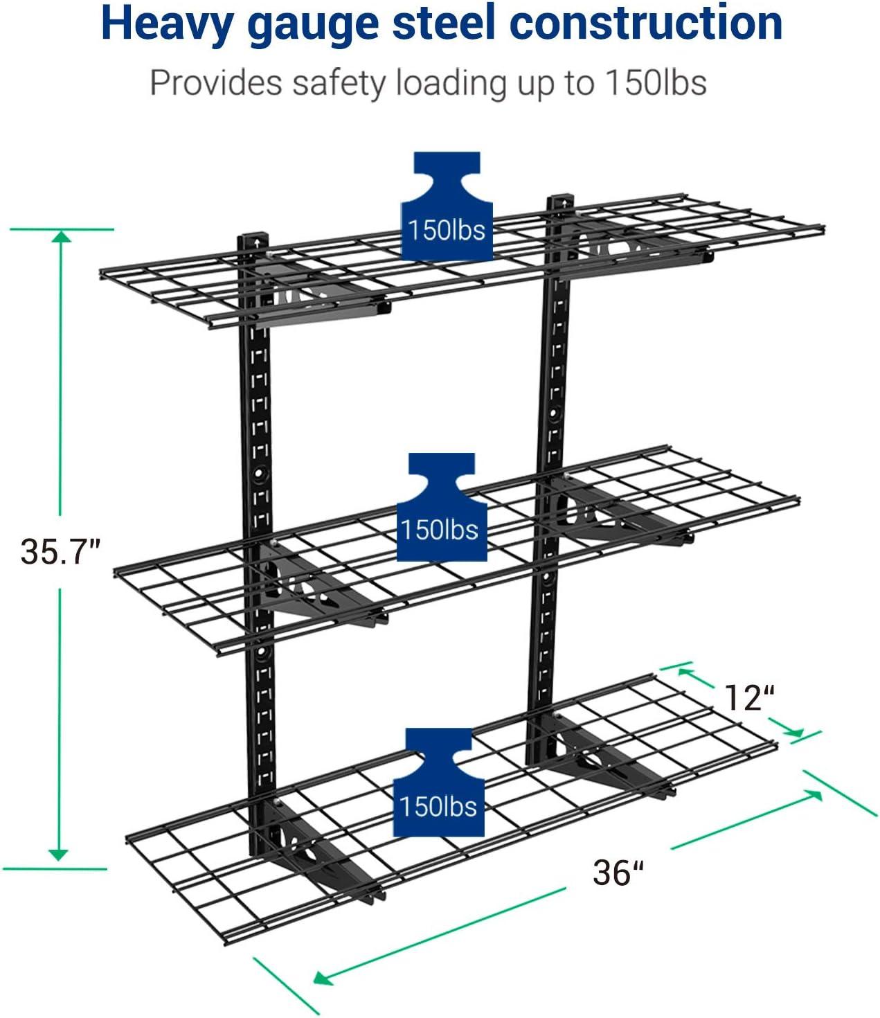 image:imageFLEXIMOUNTS 3 Tier 1x3ft Garage Storage Wall Shelving 12x36inch per Shelf Height Adjustable Floating Shelves 450lbs Total Weight Capacity Black Classic SeriesBlack