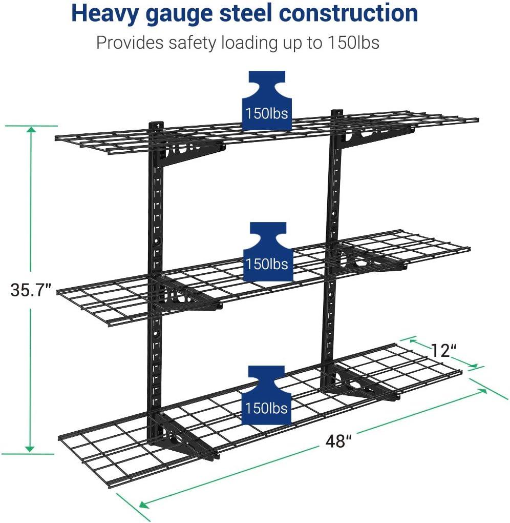 image:imageFLEXIMOUNTS 3 Tier 1x3ft Garage Storage Wall Shelving 12x36inch per Shelf Height Adjustable Floating Shelves 450lbs Total Weight Capacity Black Classic SeriesBlack