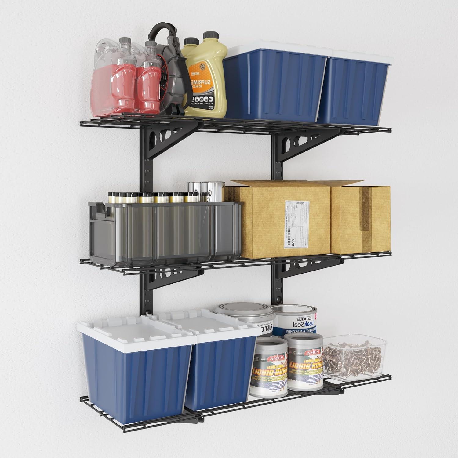 image:imageFLEXIMOUNTS 3 Tier 1x3ft Garage Storage Wall Shelving 12x36inch per Shelf Height Adjustable Floating Shelves 450lbs Total Weight Capacity Black Classic SeriesBlack