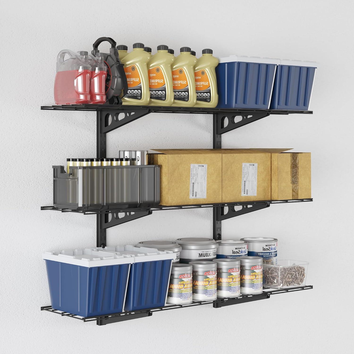 image:imageFLEXIMOUNTS 3 Tier 1x3ft Garage Storage Wall Shelving 12x36inch per Shelf Height Adjustable Floating Shelves 450lbs Total Weight Capacity Black Classic SeriesBlack