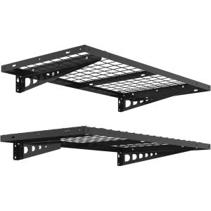 FLEXIMOUNTS 2 Pack 2x4ft Garage Storage 24×48 inch Heavy Duty Bike Wall Shelving Rack, 660lbs Total Weight Capacity, Black, Pro Series(Black)