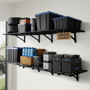 FLEXIMOUNTS 2x6ft Heavy Duty Garage Storage Wall Shelving, 1600lbs Load Capacity, 2 Pack Wall Mounted Storage Rack, 24×75 inch Rack Floating Shelves for Garage Organization, Snap Assembly, Pro Series(2pack 2x6ft-1600lbs)