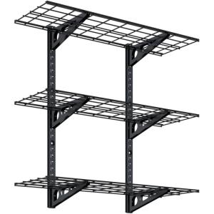 FLEXIMOUNTS 3 Tier 1x3ft Garage Storage Wall Shelving, 12x36inch per Shelf Height Adjustable Floating Shelves, 450lbs Total Weight Capacity, Black, Classic Series(Black)
