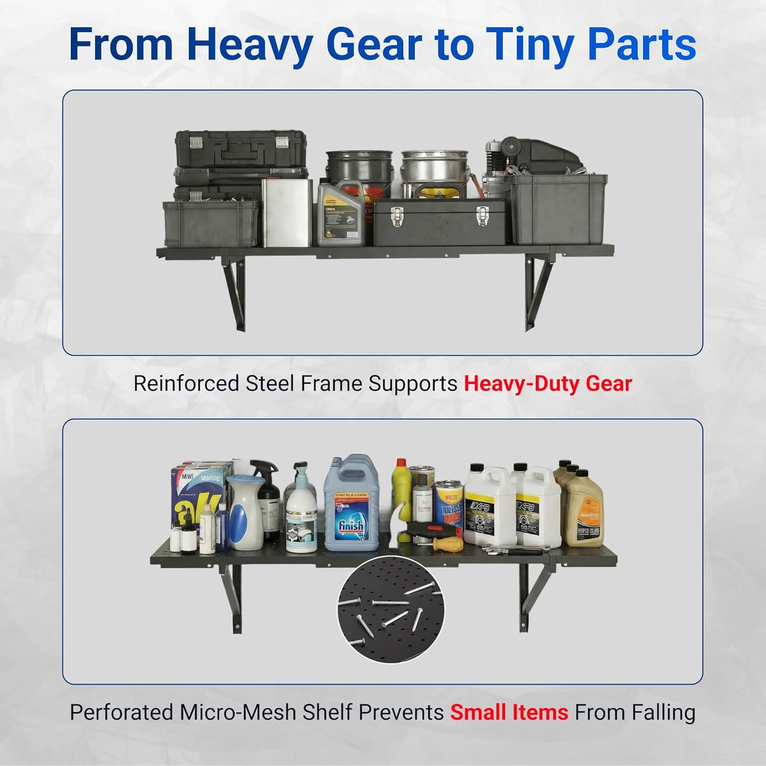 image:imageFLEXIMOUNTS 2Pack 1x3ft Garage Shelving 14inchby34inch Perforated Wall Shelf Heavy Duty Garage Storage Rack with 600 lbs Load Capacity Wall Mounted Organization System for Tools Heavy Bins2pack 1x6ft
