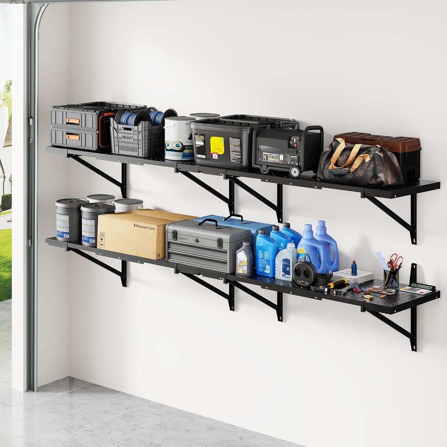 image:imageFLEXIMOUNTS 2Pack 1x3ft Garage Shelving 14inchby34inch Perforated Wall Shelf Heavy Duty Garage Storage Rack with 600 lbs Load Capacity Wall Mounted Organization System for Tools Heavy Bins2pack 1x6ft