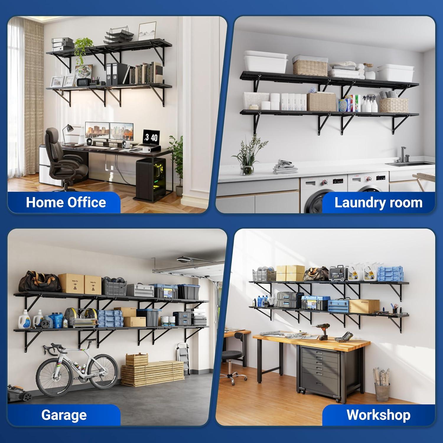 image:imageFLEXIMOUNTS 2Pack 1x3ft Garage Shelving 14inchby34inch Perforated Wall Shelf Heavy Duty Garage Storage Rack with 600 lbs Load Capacity Wall Mounted Organization System for Tools Heavy Bins2pack 1x6ft