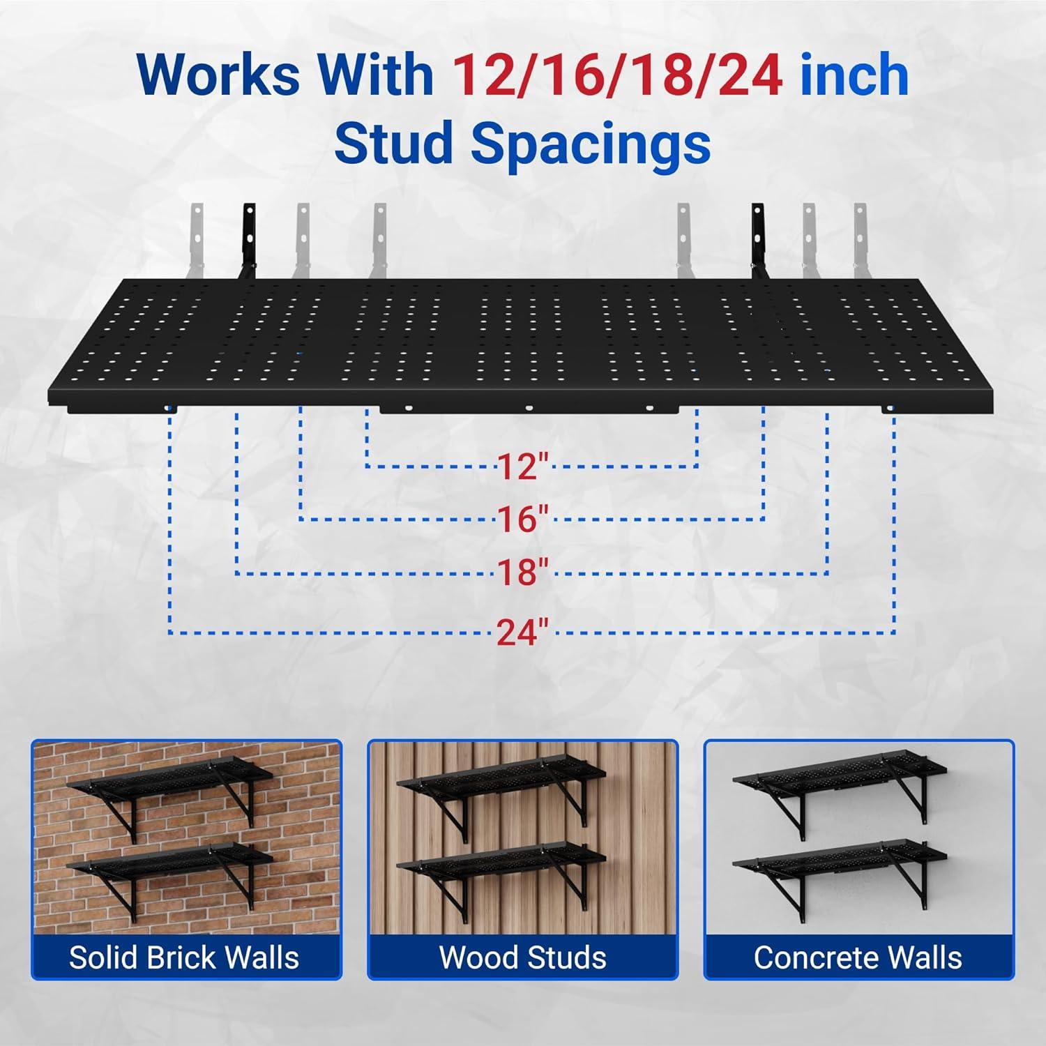 image:imageFLEXIMOUNTS 2Pack 1x3ft Garage Shelving 14inchby34inch Perforated Wall Shelf Heavy Duty Garage Storage Rack with 600 lbs Load Capacity Wall Mounted Organization System for Tools Heavy Bins2pack 1x6ft