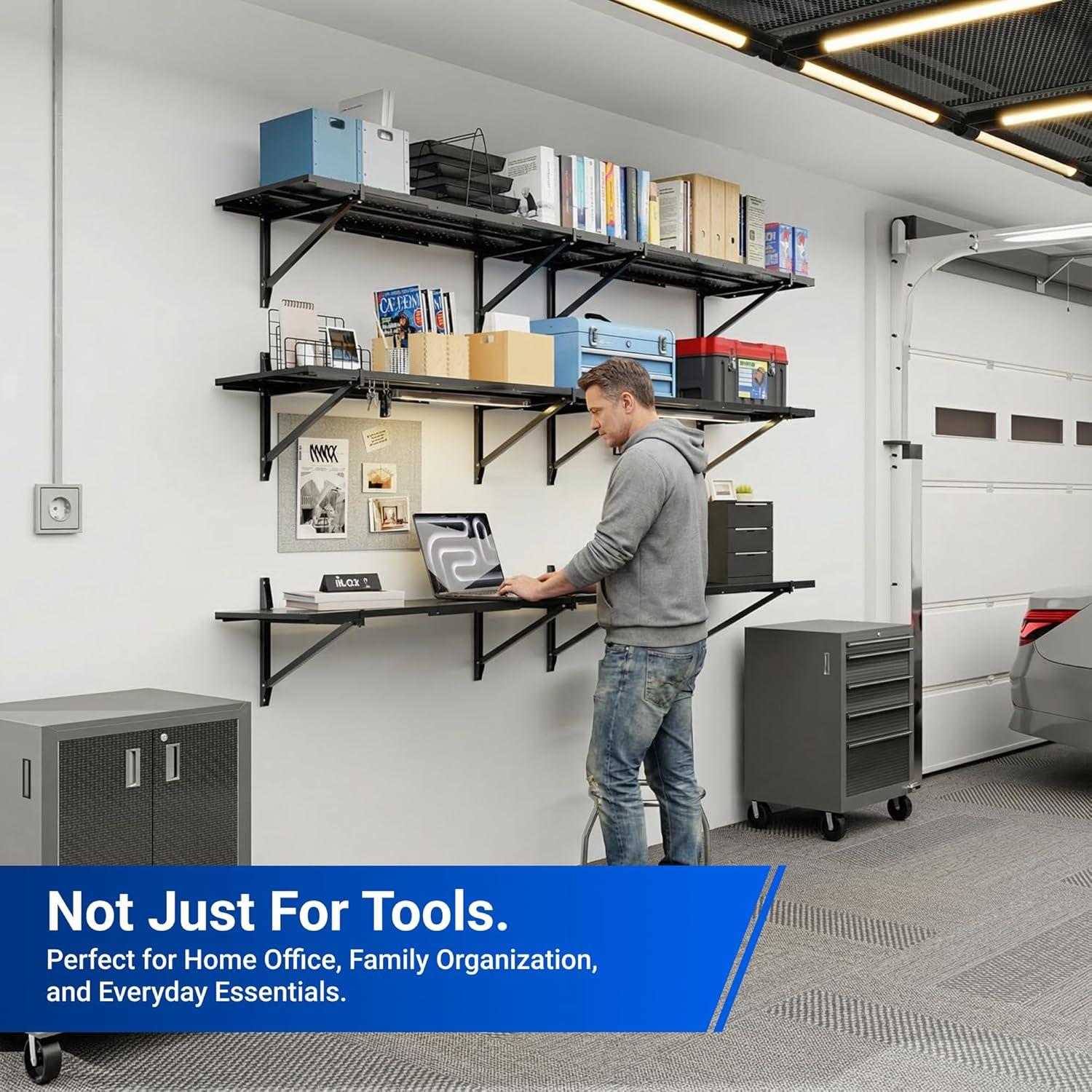 image:imageFLEXIMOUNTS 2Pack 1x3ft Garage Shelving 14inchby34inch Perforated Wall Shelf Heavy Duty Garage Storage Rack with 600 lbs Load Capacity Wall Mounted Organization System for Tools Heavy Bins2pack 1x6ft