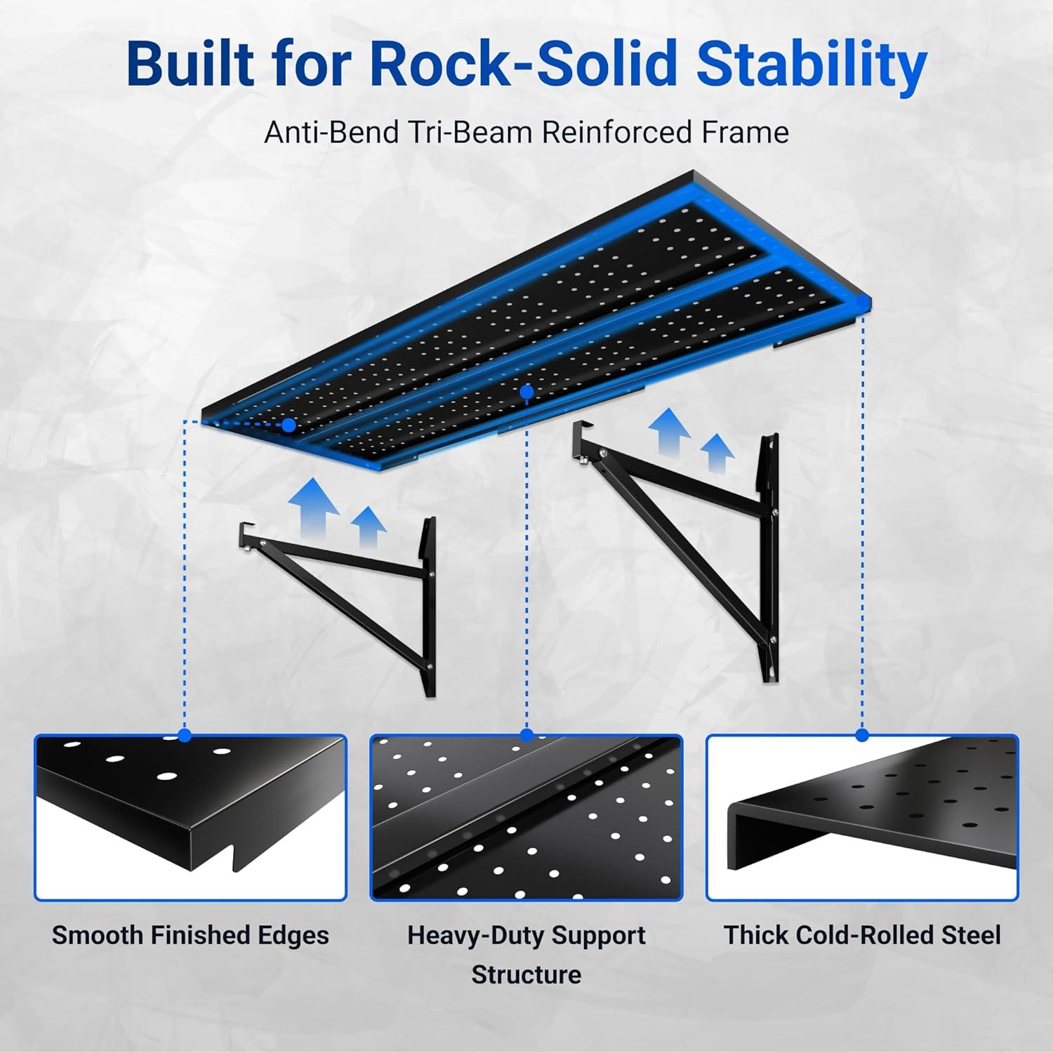 image:imageFLEXIMOUNTS 2Pack 1x3ft Garage Shelving 14inchby34inch Perforated Wall Shelf Heavy Duty Garage Storage Rack with 600 lbs Load Capacity Wall Mounted Organization System for Tools Heavy Bins2pack 1x6ft