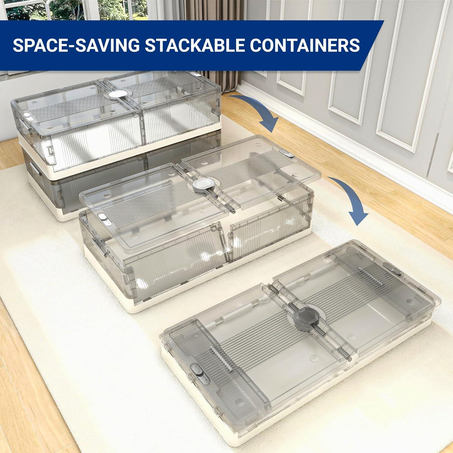 image:imageFLEXIMOUNTS 2Pack Under Bed Storage with Wheels 108 QT Large Collapsible amp Stackable Containers Foldable Organizer Bins for Blankets Shoes Books Bedroom Closet2 pack 27Gal