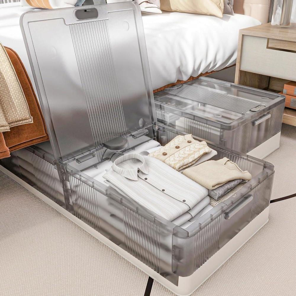 image:imageFLEXIMOUNTS 2Pack Under Bed Storage with Wheels 108 QT Large Collapsible amp Stackable Containers Foldable Organizer Bins for Blankets Shoes Books Bedroom Closet2 pack 27Gal