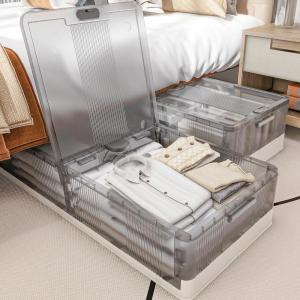 FLEXIMOUNTS 2-Pack Under Bed Storage with Wheels, 108 QT Large Collapsible & Stackable Containers, Foldable Organizer Bins for Blankets, Shoes, Books, Bedroom Closet(2 pack – 27Gal)