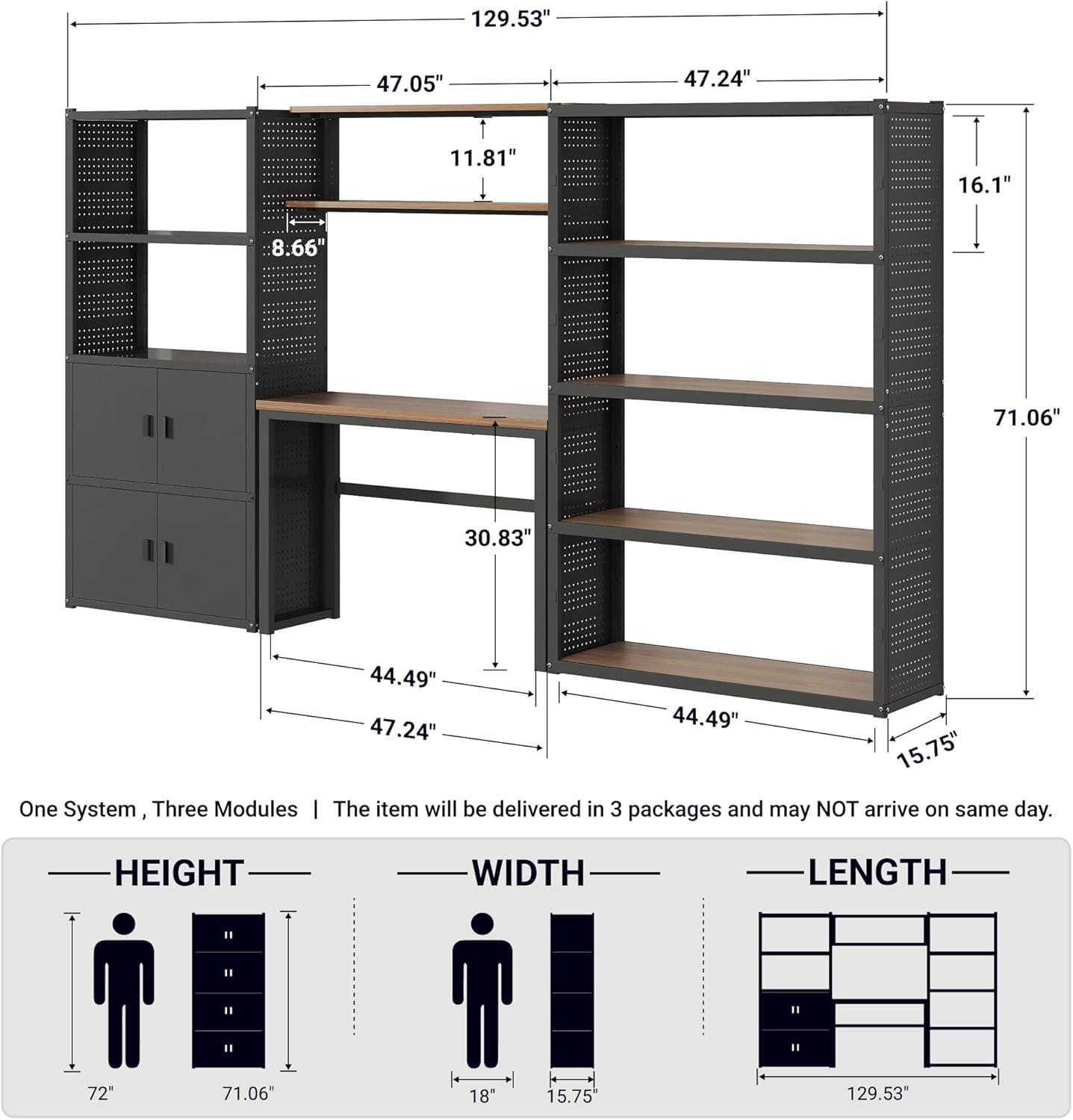 image:imageFLEXIMOUNTS Garage Storage Cabinet System 3in1 Modular Metal Tool Cabinet w Workbench and Metal Board Shelf Includes Pegboard 24Gauge Steel 117L w 8 Doors Black FLEXIMOD SeriesBlack