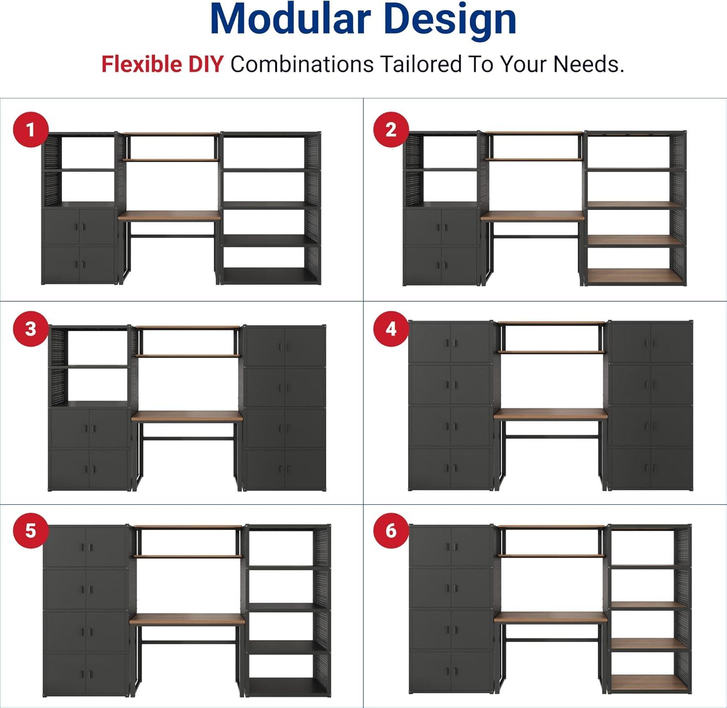 image:imageFLEXIMOUNTS Garage Storage Cabinet System 3in1 Modular Metal Tool Cabinet w Workbench and Metal Board Shelf Includes Pegboard 24Gauge Steel 117L w 8 Doors Black FLEXIMOD SeriesBlack